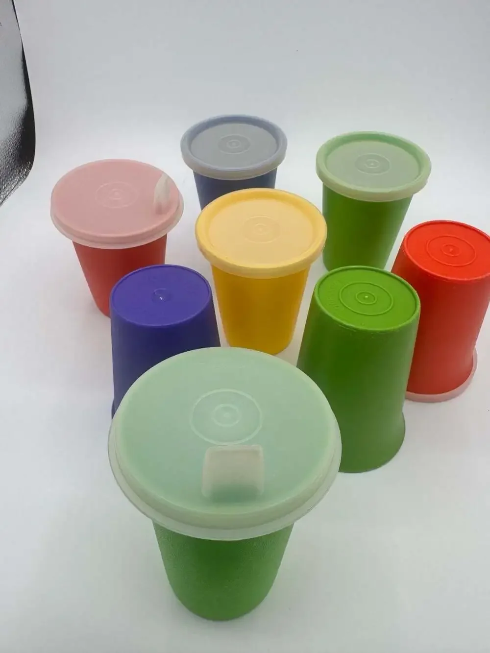 Vintage Tupperware Tumblers with Lids, Set of 6 Multi-Colored Sipper Cups